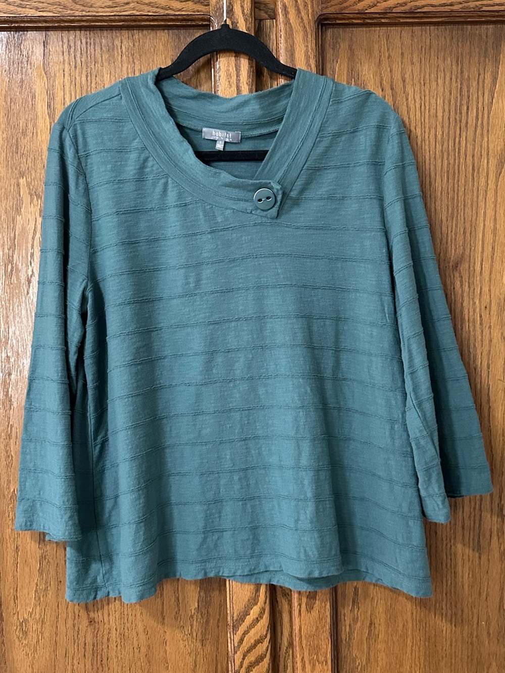 Habitat Teal Button-Accent Textured Women's Top 
Sz S Cotton